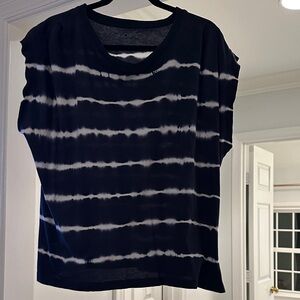 LOFT Navy and White Tie-Dye Short Sleeve Tee